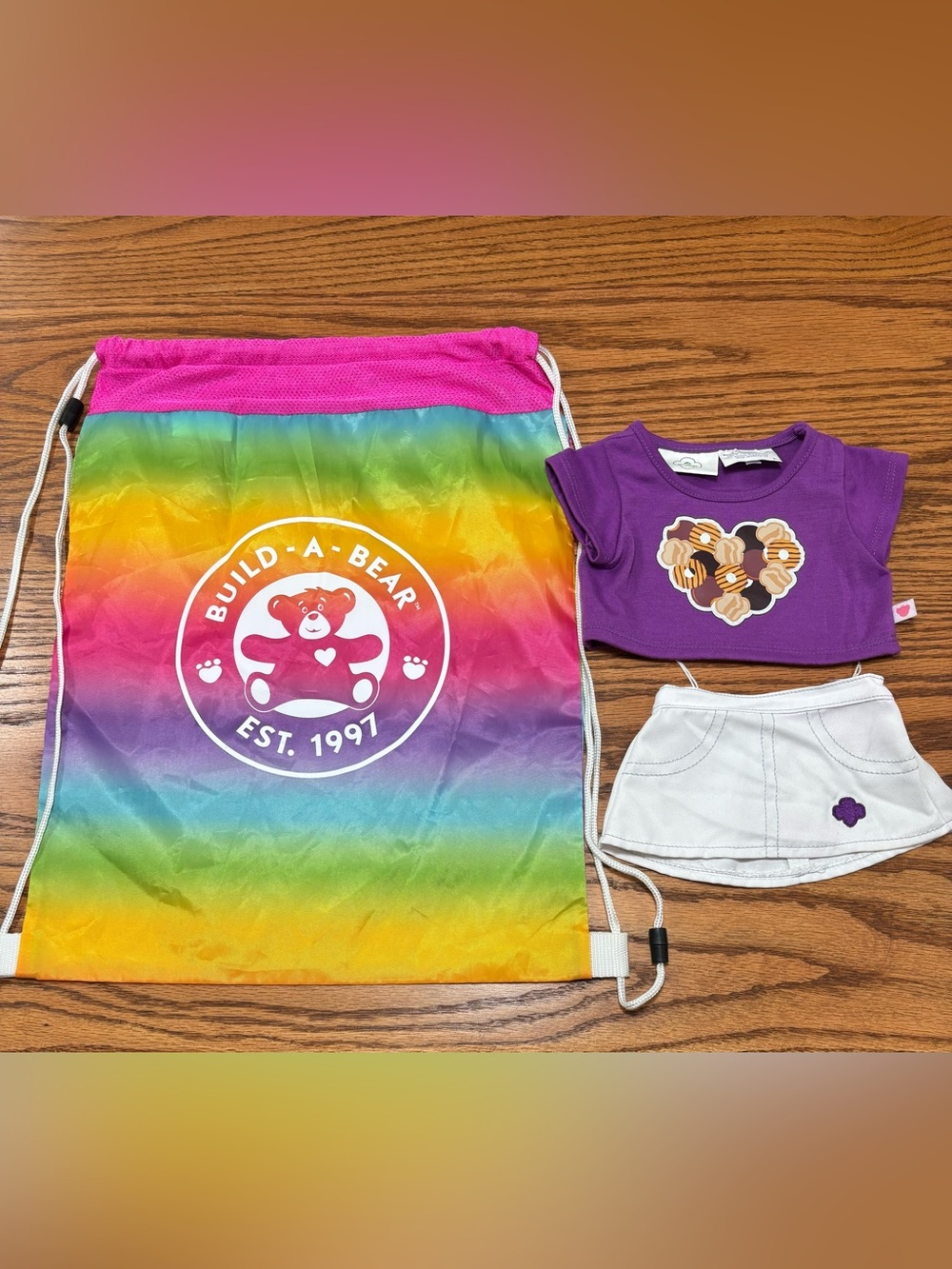 BUILD A BEAR BABW Girl Scout Cookies Purple Shirt White Skirt Outfit Bag Lot